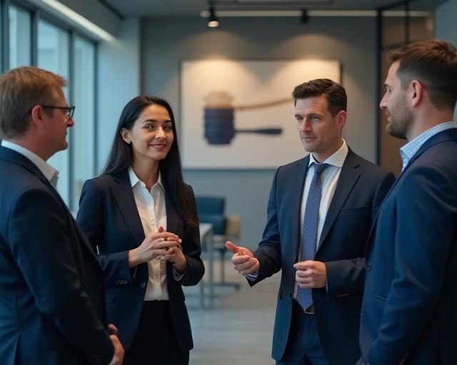 Advisors discussing legislation in Sydney office